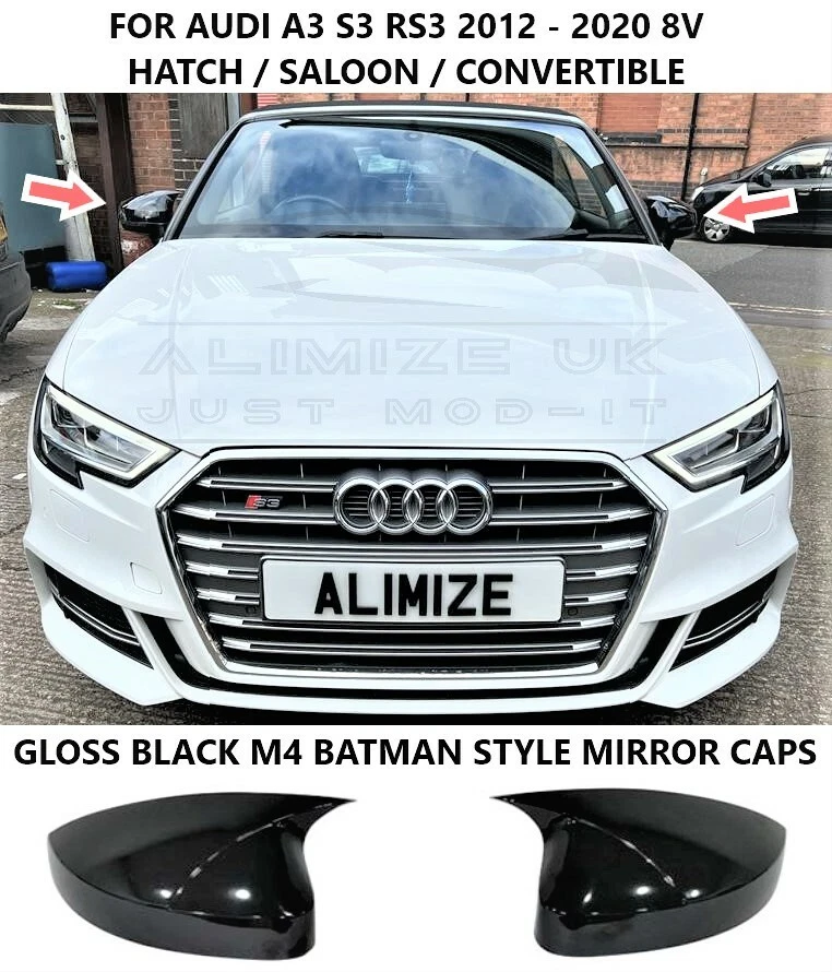For AUDI A3 S3 RS3 8V 8V5 2013 2019 GLOSS BLACK MIRROR COVER CAP CASE BATMAN