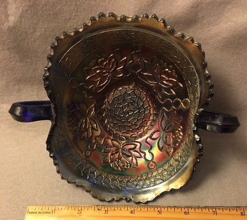 Seltenes Fuß Fenton Kobalt-Griff BonBon Karneval Glas Gold-Grün-Kupfer - Bild 3 von 7