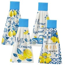 4 Pcs Hanging Kitchen Towels Hand Towels with Hanging Yellow and Blue Lemon