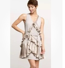 Gap Polaris Beige Asymmetrical Pleated Ruffles Dress Size 2 Sleeveless Elegant