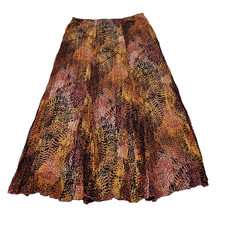 Womens VTG Brown Earthy Abstract Boho Animal Print Pleated Midi Skirt Sz 10