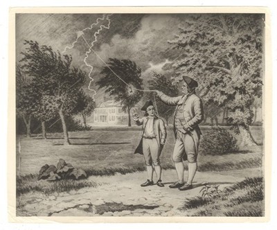Vintage 1930 Artist Rendering of Benjamin Franklin Flying Kite in Storm Photo