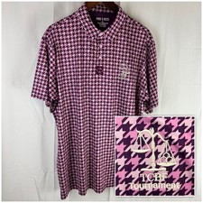 Pins & Aces Men's XXL Golf Polo Shirt Raspberry Pink Purple Houndstooth TCBF