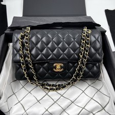 Chanel Classic Medium Quilted Caviar Double Flap Bag Black Gold Hardware 2020