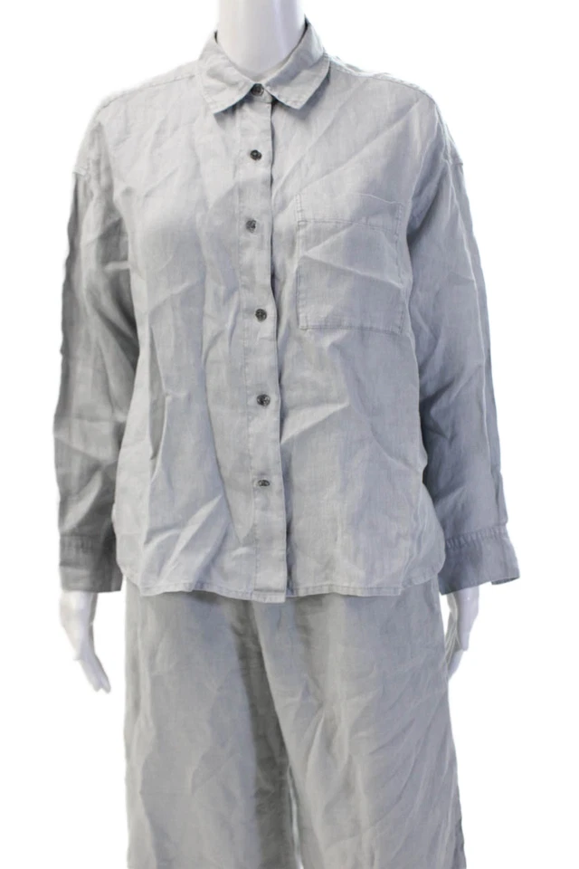 Conjunto de lino gris manga larga puño con botones talla 0 James Perse para mujer Foto 2 de 4