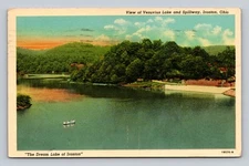 View of Vesuvius Lake and Spillway Ironton Ohio Scenic Lake Postcard 1951