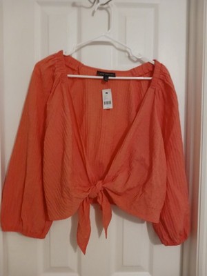 Lane Bryant Tie Front Raglan Sleeve Crop Top Coral  14/16 NWT