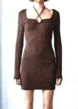 Zara Dress Women’s Large Brown & Black Swirl Print Long Sleeve Mini Length