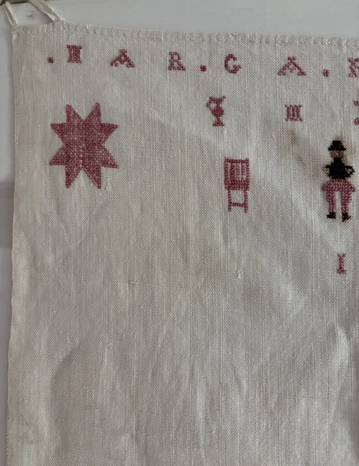 Show Towel 1825 Adam & Eve Sampler American Needlework Linen Sampler Folk Art  - Image 4 of 4