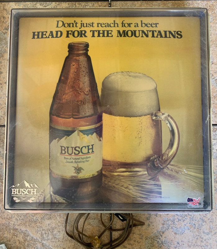Anheuser- Busch Beer Lighted Wall Sign, New Branding, "Head for the Mountains"