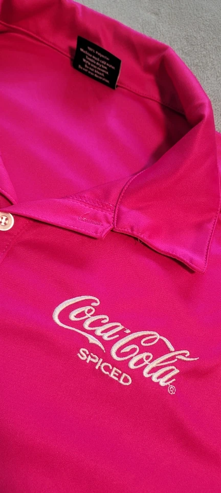 Coca Cola Spice Polo Shirt Mens Sz Medium 21 ptp Fuchsia Pink Golf USA Made Rare - Image 2 of 4