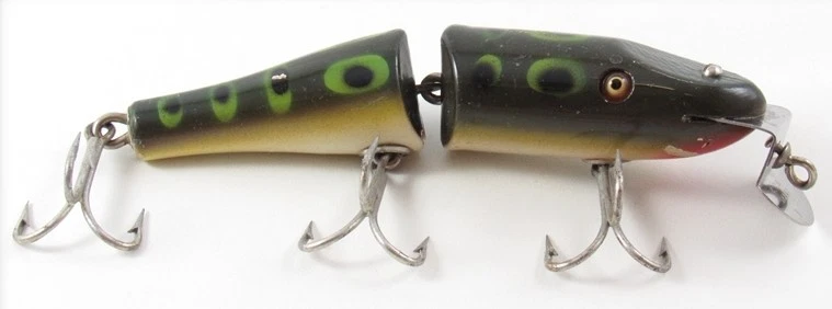 Leurre de pêche vintage Creek Chub Pikie bois articulé grenouille manivelle 38