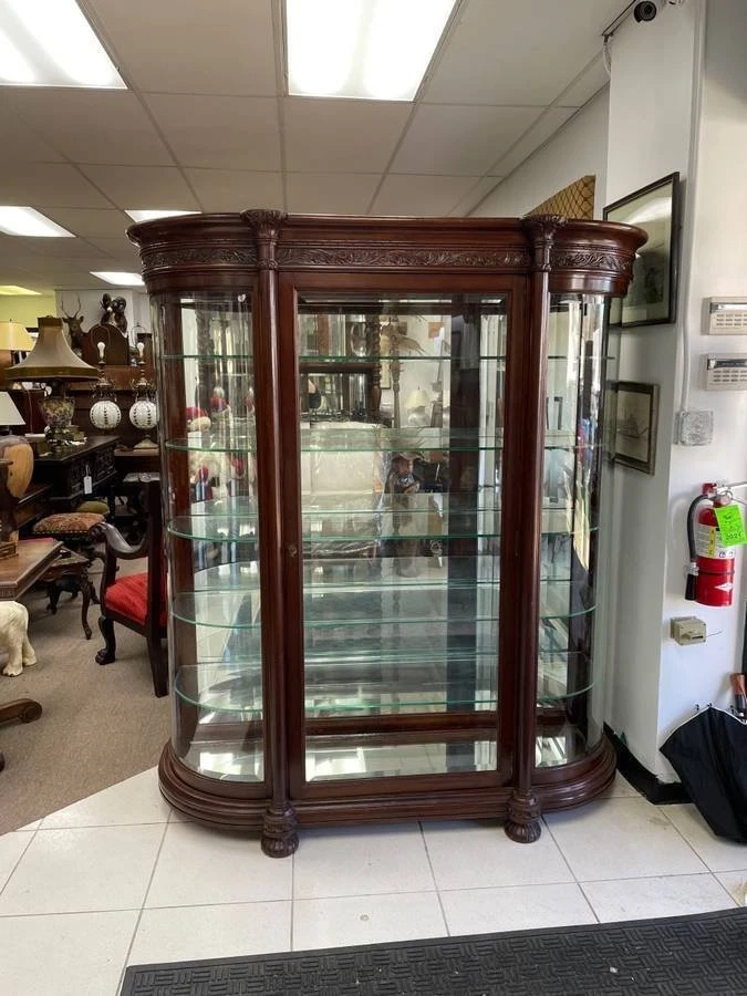 Gabinete de curiosidades de caoba maciza de principios de 1900, parte posterior con espejo, ¡puerta / estantes de vidrio! Foto 2 de 4