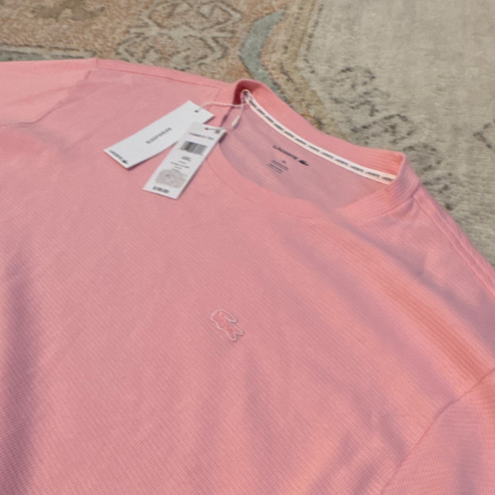 Lacoste Men's XXL Pink Cotton Waffle Sleepwear Top Long Sleeve Solid Logo thumbnail 2
