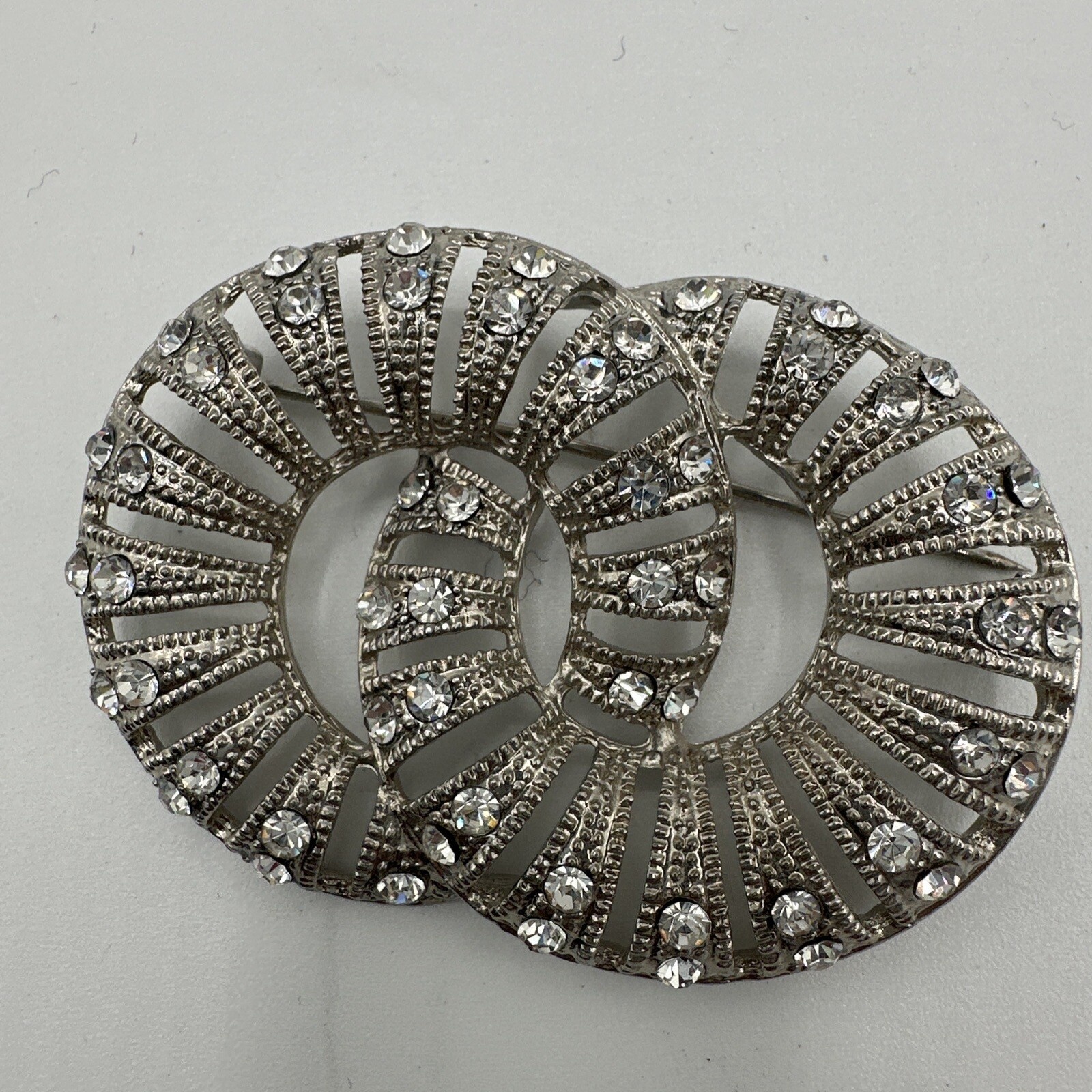 Silver Rhinestone Brooch Pin Interlocking Circle … - image 2