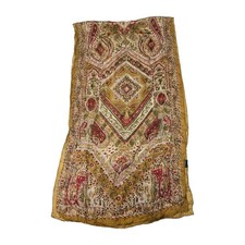 Vintage Pure Silk Rectangular Scarf Ornate Mod Retro Red Brown Gold 68" x 18"