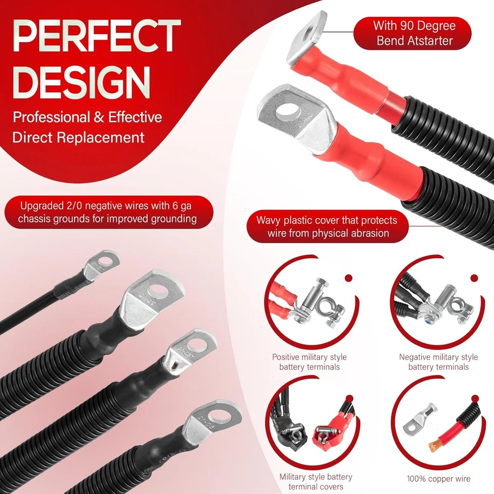 Kit de cables de batería 4437-90 para Ford Superduty F250 F350 F450 2003-2007 90 grados Foto 4 de 4