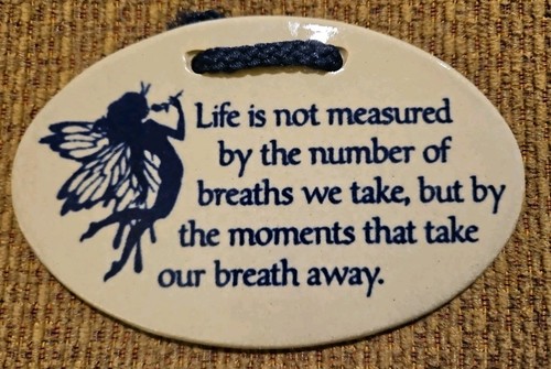 VTG Fairy Mountaine Meadows Pottery Wall Plaque Life Is Not Measured USA - Picture 1 of 2