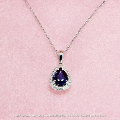 1.50Ct Pear Cut Alexandra Women's Halo Pendant 14K White Gold Finish Free Chain