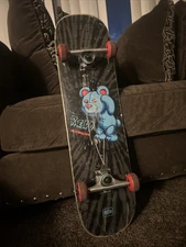 Redo Skateboard 31" x 7.75" Black Complete Blue Bear Graphic Good Used
