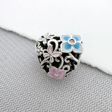 925 Silver Multicolored Enamel Butterfly Flower Heart Charm for Snake Bracelet