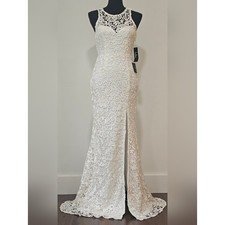 LULUS Women's White Crochet Lace Sleeveless Mermaid Wedding Dress. Size XS
