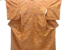 7619877: JAPANESE KIMONO / ANTIQUE KIMONO / SILK / TSUMUGI / WOVEN ABSTRACT CLOU