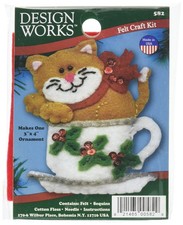 Tobin Teacup Cat Ornament Felt Applique Kit-3"X4",Other Hand Embroidery Kits