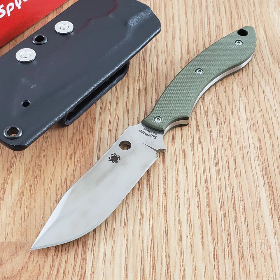 Cuchillo fijo Spyderco Stok 3" 8Cr13MoV acero hoja espiga completa mango verde G10 Foto 2 de 4