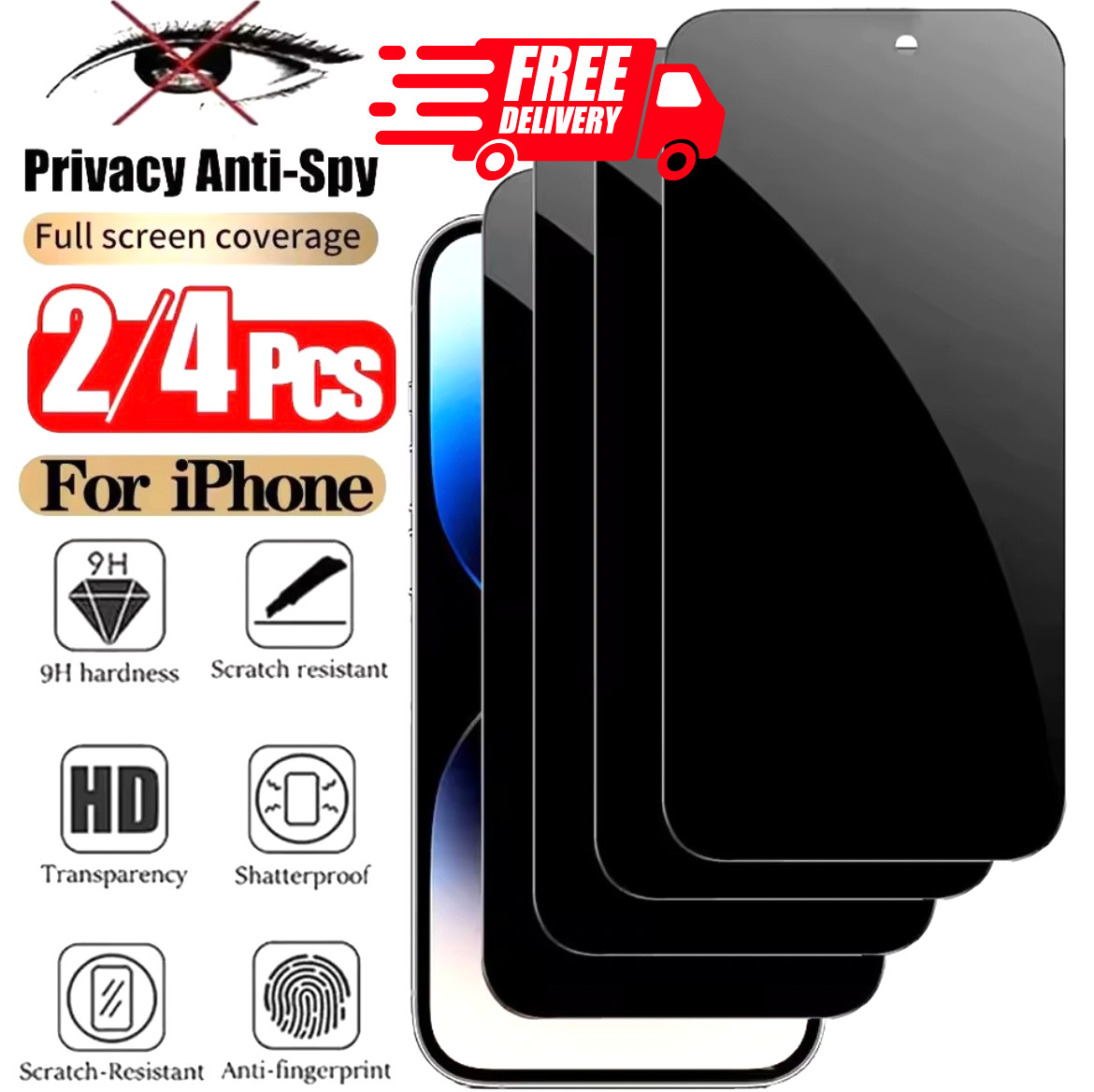 iPhone Privacy Anti Spy Tempered Glass Screen Protector 17 16 15 14 Pro Max UHD+