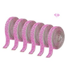 6Rolls Self Adhesive Crystal Rhinestone Strips, Diamond Ribbon Sticker Pink