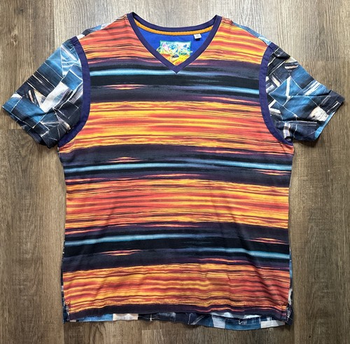 Robert Graham Colorful Graphic V-Neck Shirt XL