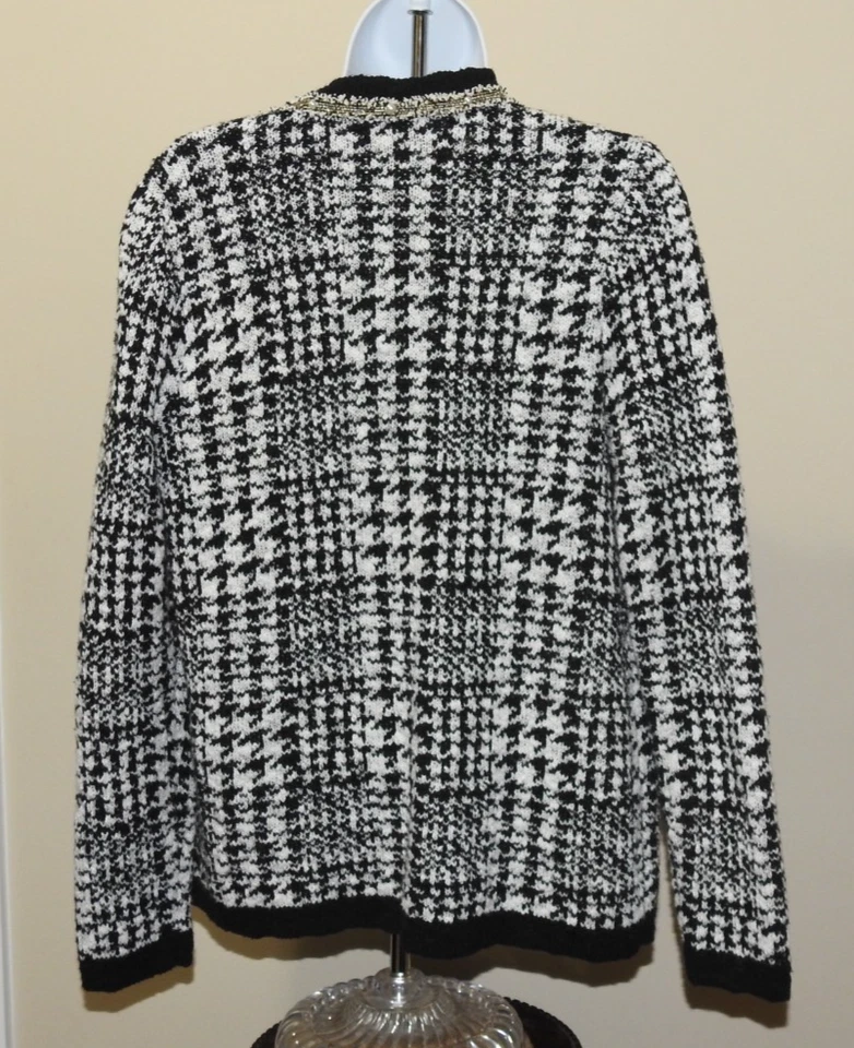 Cárdigan suéter para mujer Cicos talla 0 negro blanco pata de gallo frente abierto tweed Foto 4 de 4