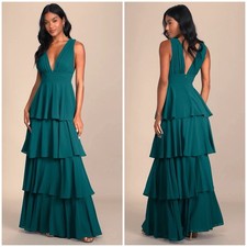 NWT LULUS Amazing Evening Hunter Green Tiered Maxi Dress