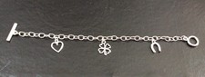 Silver 4 Leaf clover, Lucky Horseshoe and Hearts Bracelet - Gift / Present, 19cm
