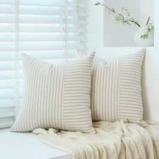 Throw Pillow Covers 18 x 18 Inch Farmhouse Throw Pillow Covers, Set of 2 Stri...