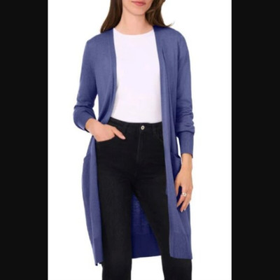 Nordstrom Halogen Navy Open Front Longline Cardigan Cashmere Blend Size XL