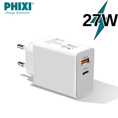 Phixi Dual Port USB C Schnellladegerät Power Adapter 27W Ultra Schnell Type-C