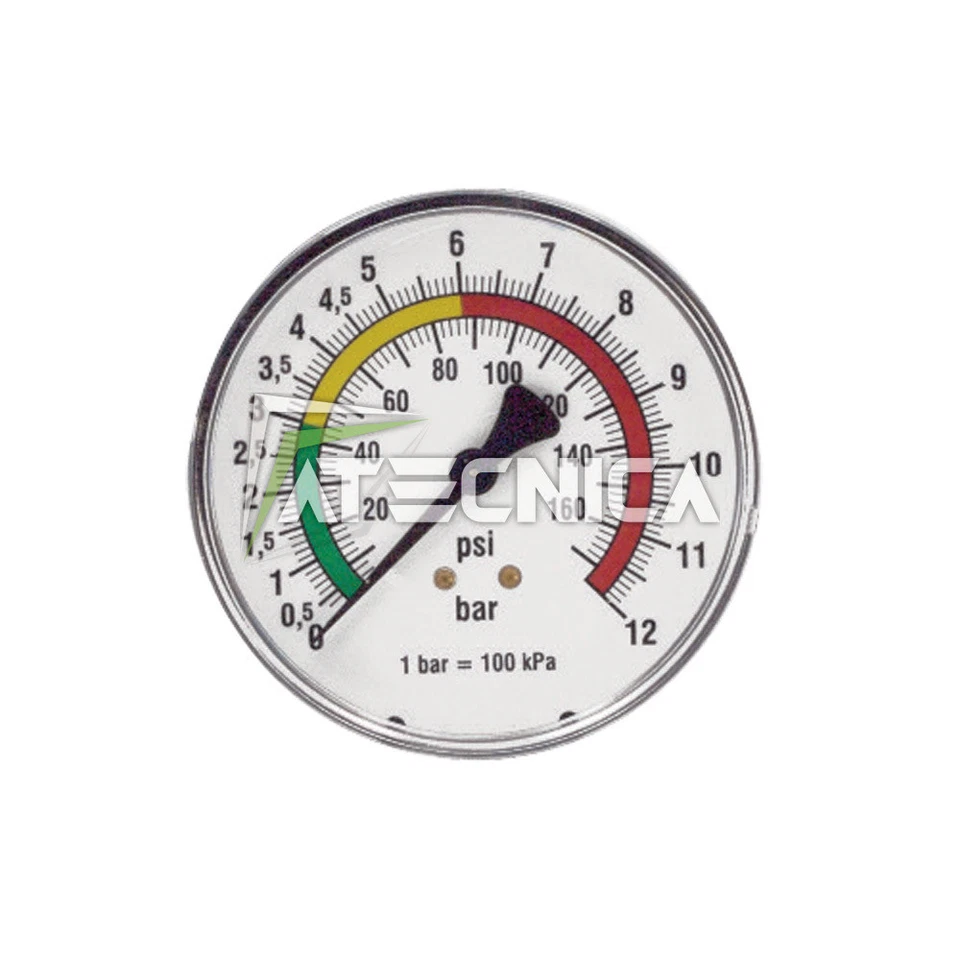 Manometro aria compressa 12 bar diametro 63mm attacco posteriore 1/4 Atecnica 53