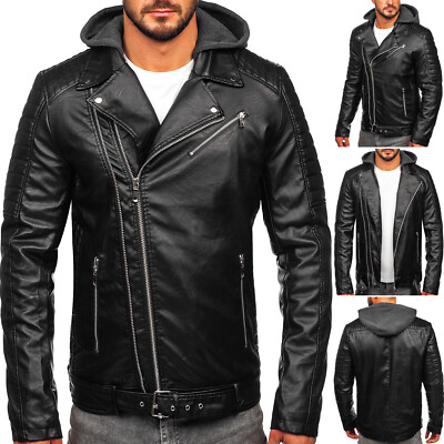 Sweatjacke Jacke Bikerjacke Kunstlederjacke Classic Unifarben Herren BOLF Kapuze
