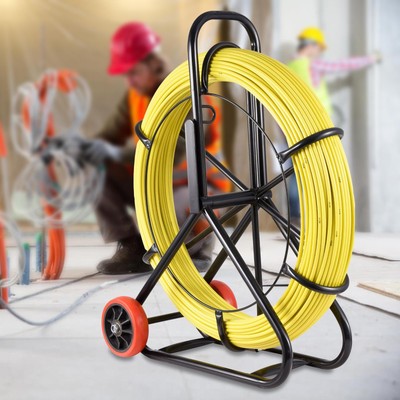 Fish Tape Fiberglass Wire Cable Running Rod Duct Rodder Fishtape Puller W/Caster