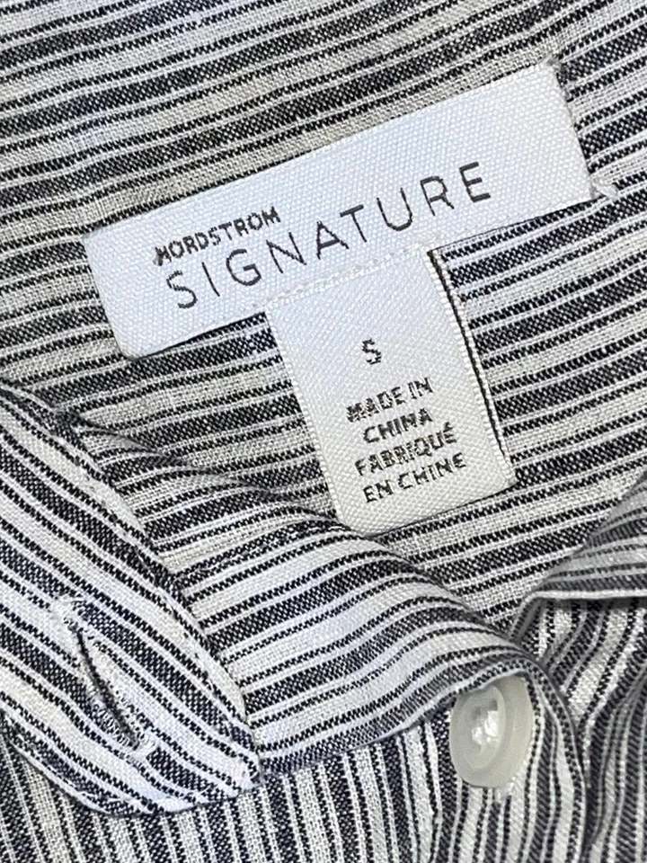 Nordstrom Signature S Oversized 100% Linen Striped Button Front and Back Top - Image 4 of 4