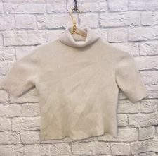 Worthington Essentials Women Large Sweater Angora Rabbit Hair Ivory Short Sleeve