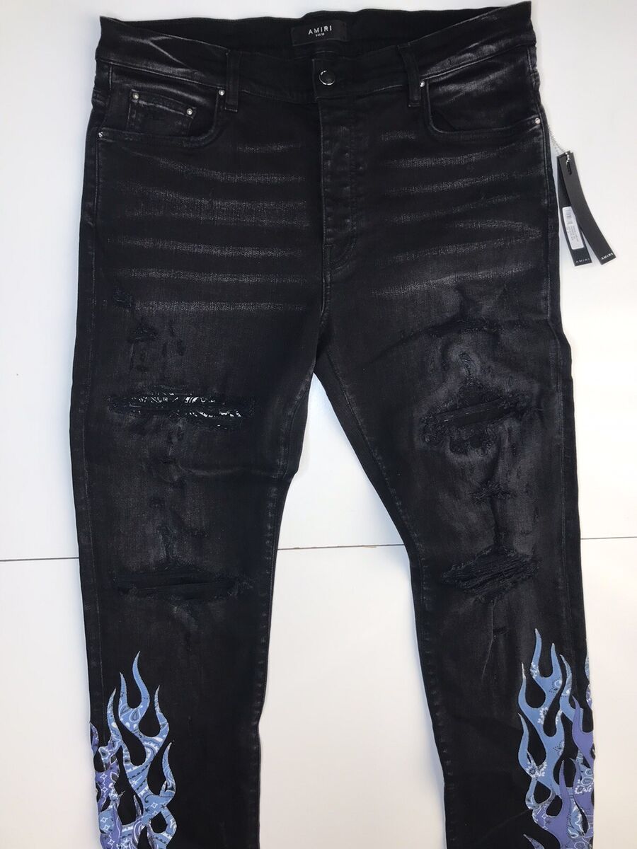 Amiri Bandana Flame Jean Patch in Aged Black / Blue Size 38 Amiri Bandana Flame Jean Patch in Aged Black / Blue Size 38