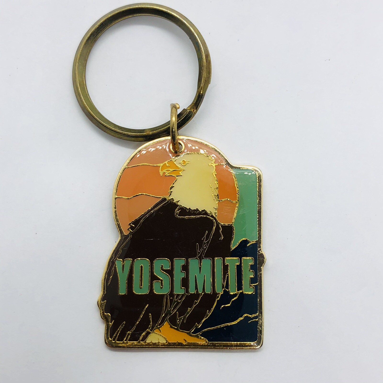Yosemite National Park Souvenir Gold Tone Enamel Metal Keychain w/ Bald Eagle