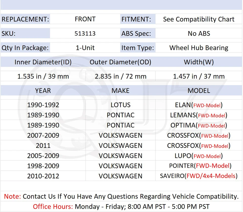 [DELANTERO (cantidad 1)] Cojinete de rueda [72 mm OD] para Volkswagen Saveiro 2010-2012 tracción delantera 4x4 Foto 2 de 4
