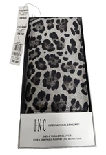 INC 3 in 1 Set Leopard Print Clutch Wallet Cosmetic Case Black New in Box