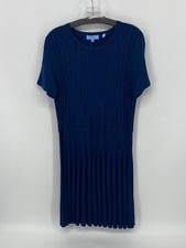 Draper James Preowned Womens Blue Cable Knit Short Sleeve Sweater Dress, Large