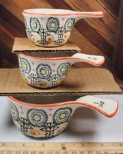 Dutch Wax Handpainted Ceramic Multi Colored Nesting Measuring Cups set of 3