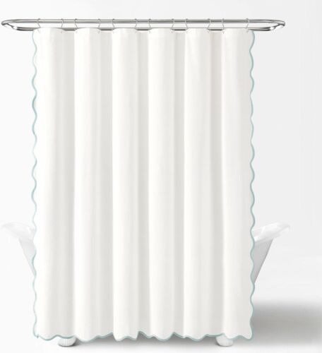 Cortina de ducha Coastal Chic borde vieira lino texturizado azul/blanco individual 72x... - Imagen 5 de 7